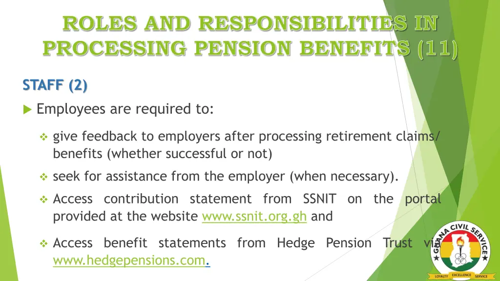 roles and responsibilities in processing pension 9