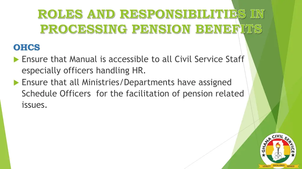 roles and responsibilities in processing pension