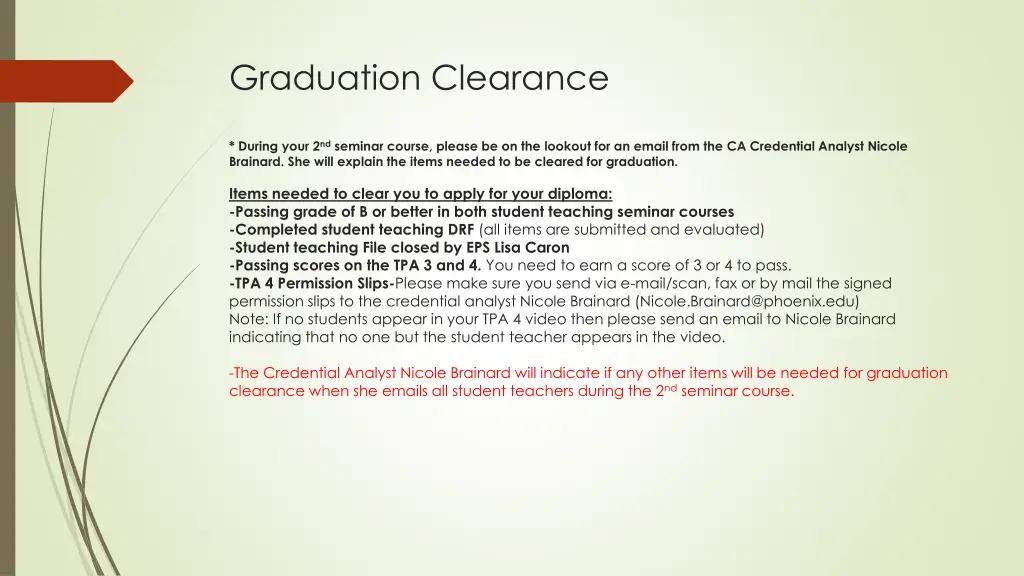 graduation clearance