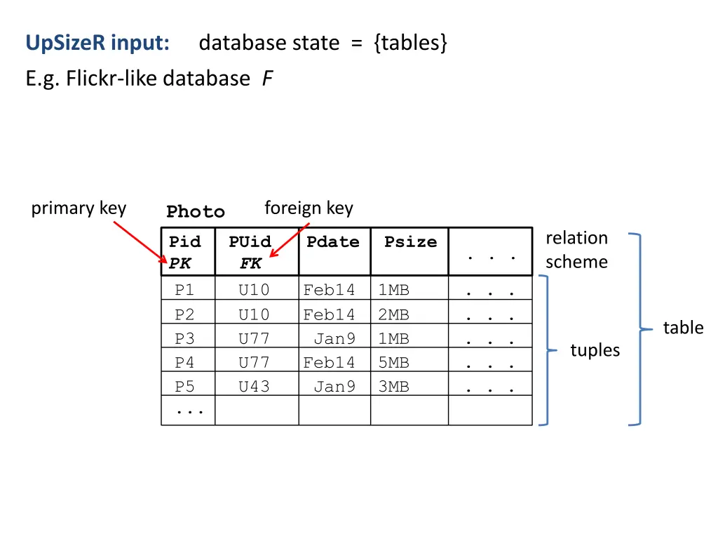 upsizer input e g flickr like database f