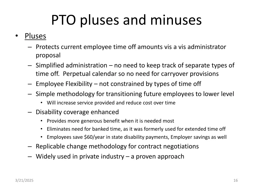 pto pluses and minuses