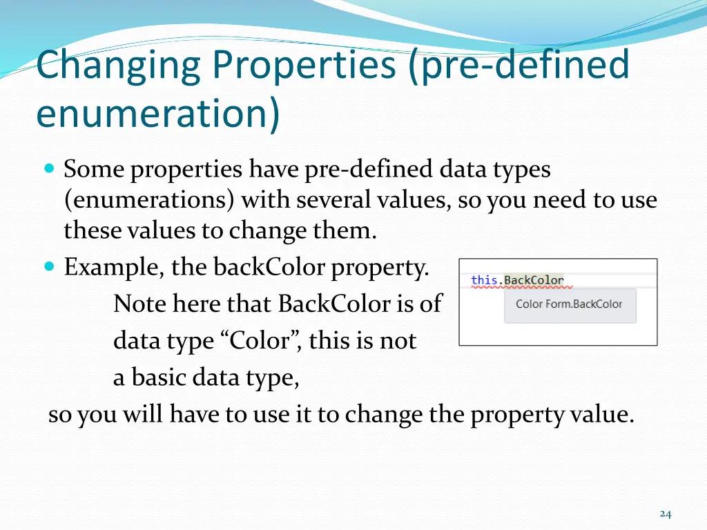 changing properties pre defined enumeration