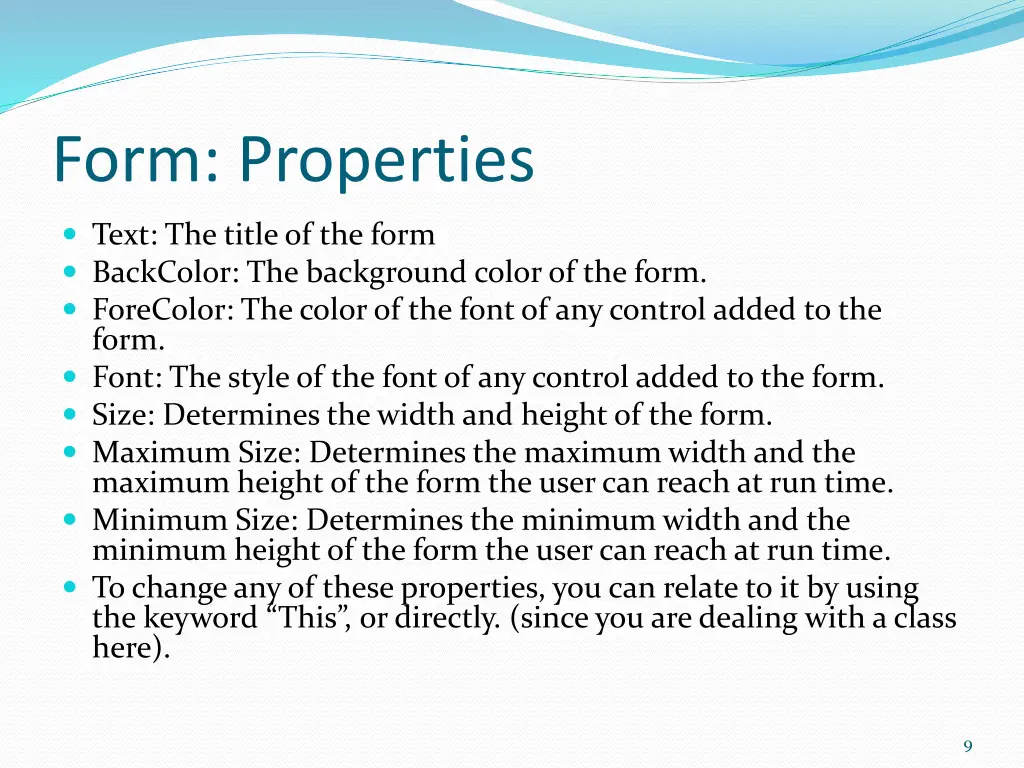 form properties