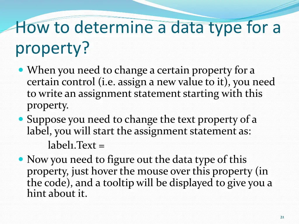 how to determine a data type for a property