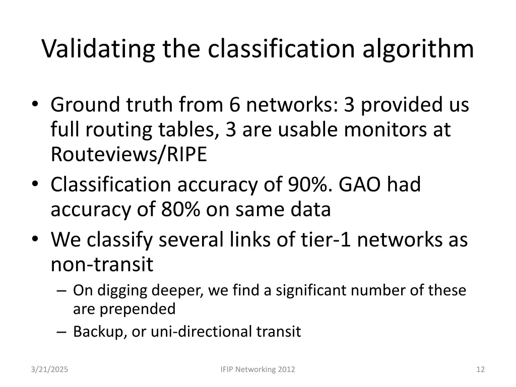 validating the classification algorithm