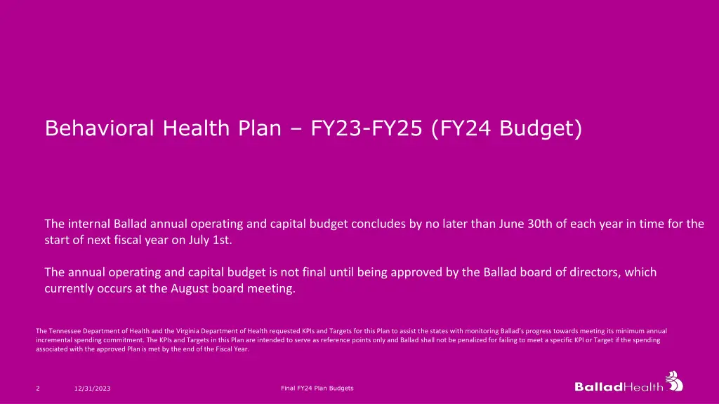 behavioral health plan fy23 fy25 fy24 budget