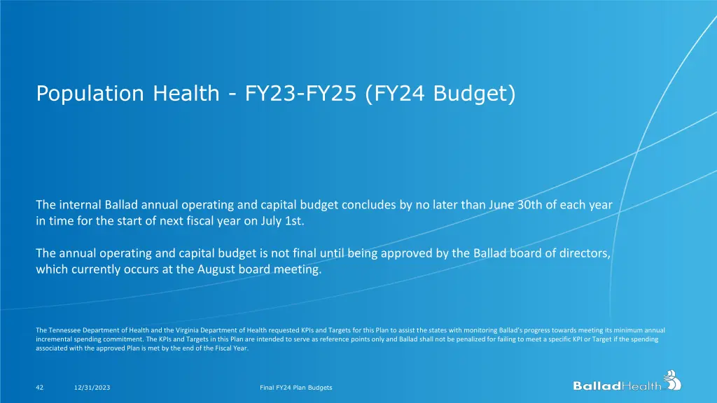 population health fy23 fy25 fy24 budget