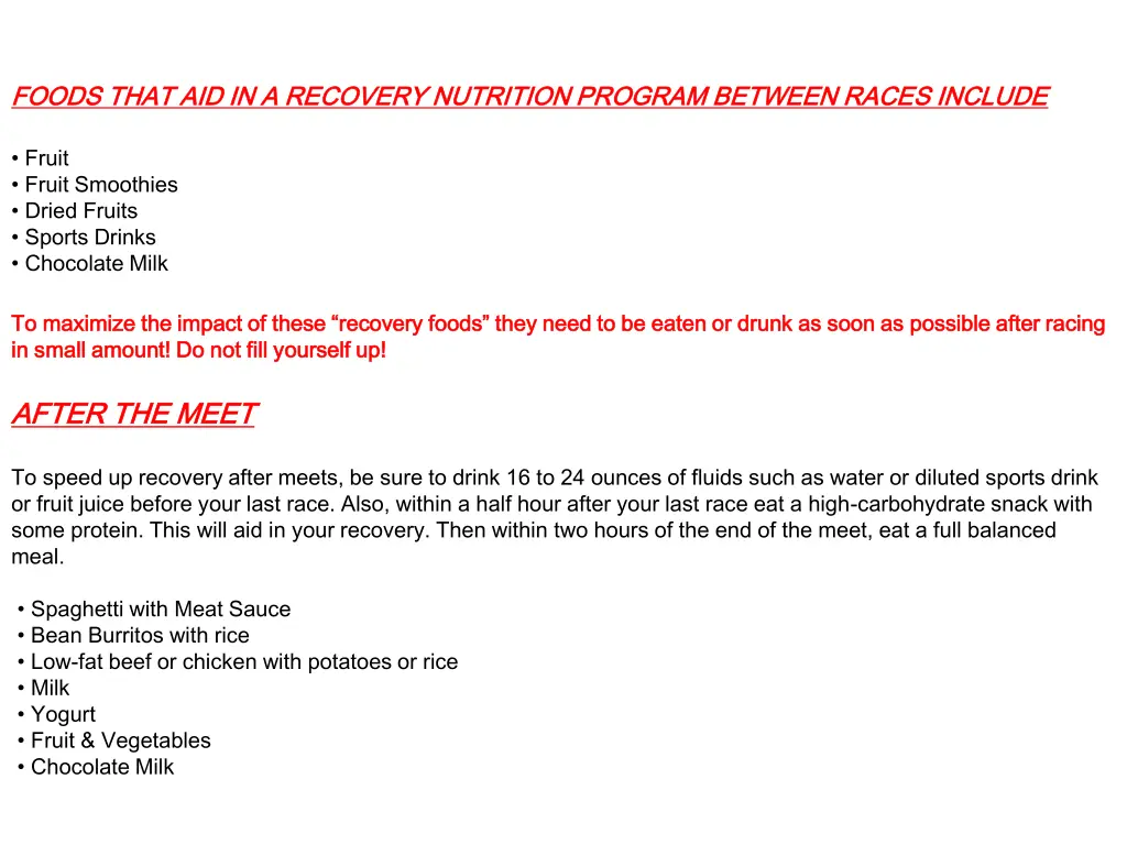 foods that aid in a recovery nutrition program
