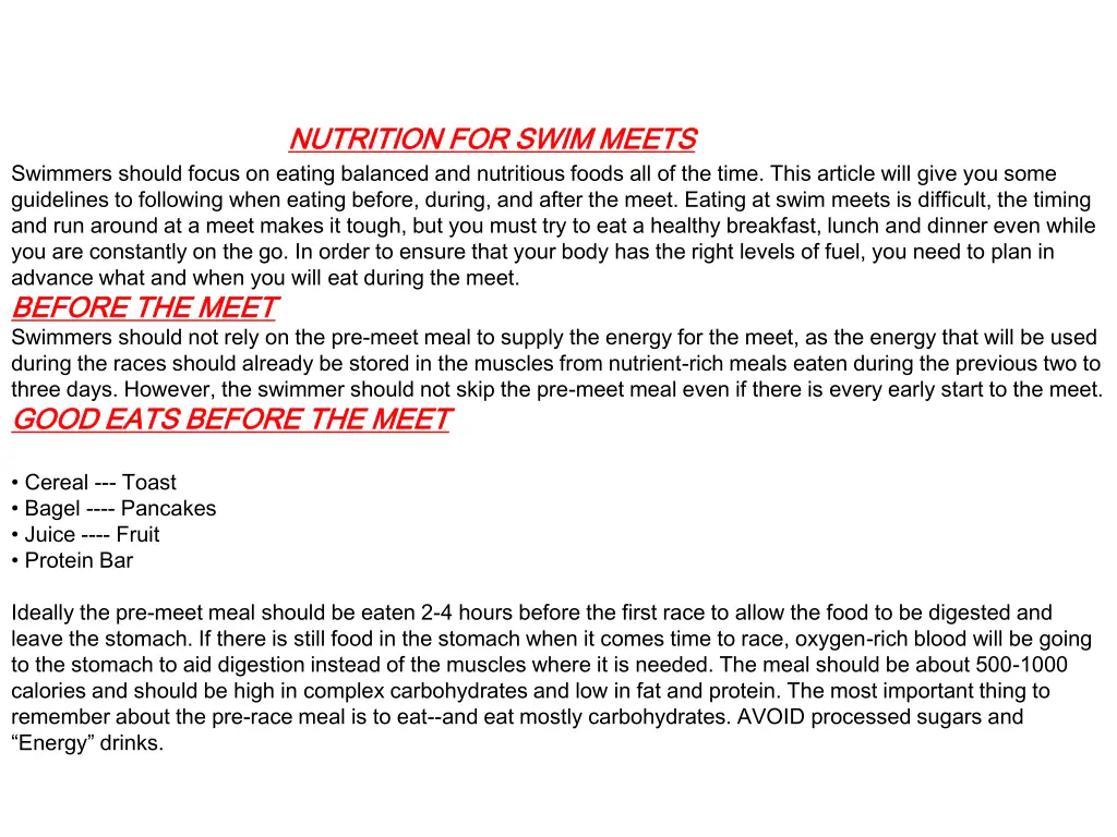 nutrition for swim meets nutrition for swim meets