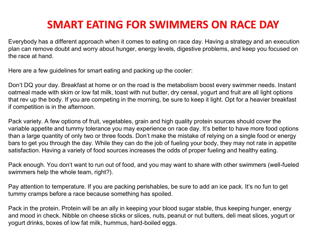 smart eating for swimmers on race day