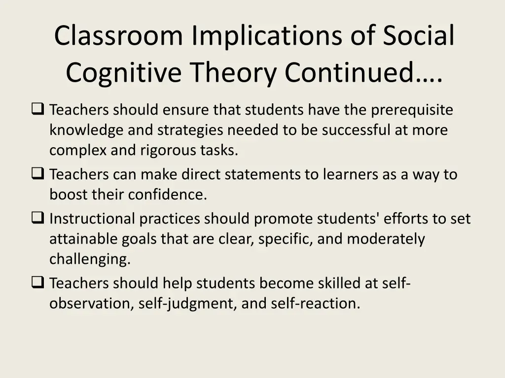 classroom implications of social cognitive theory 1