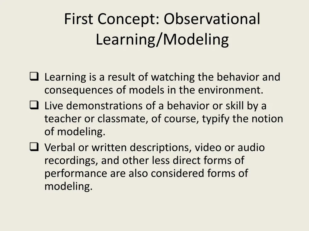 first concept observational learning modeling