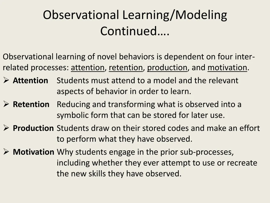 observational learning modeling continued