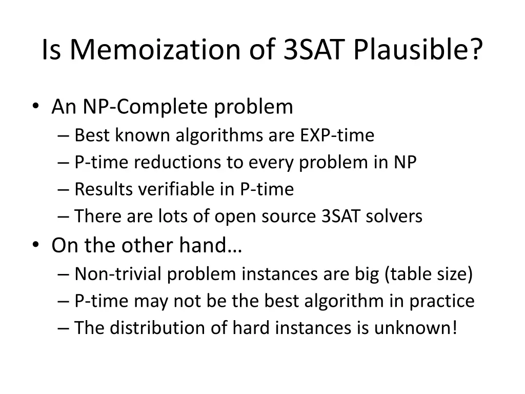 is memoization of 3sat plausible