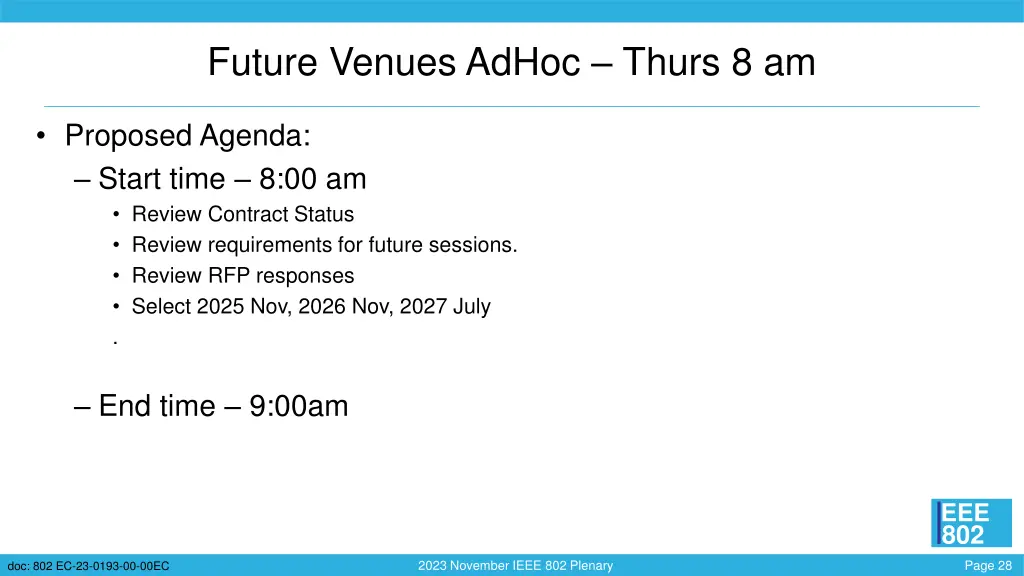 future venues adhoc thurs 8 am