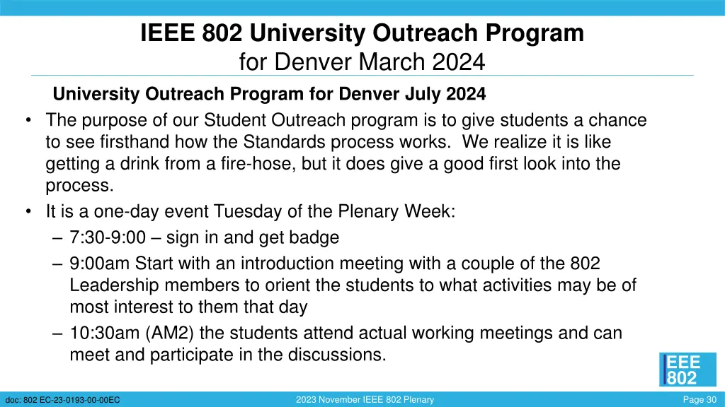 ieee 802 university outreach program for denver