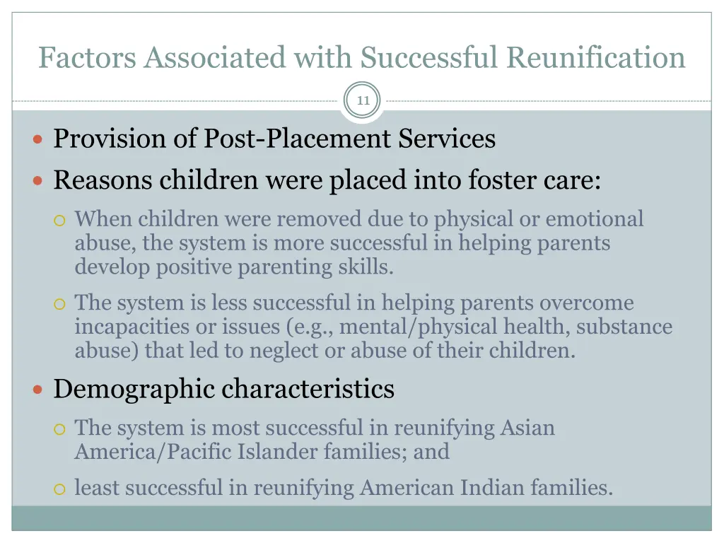 factors associated with successful reunification