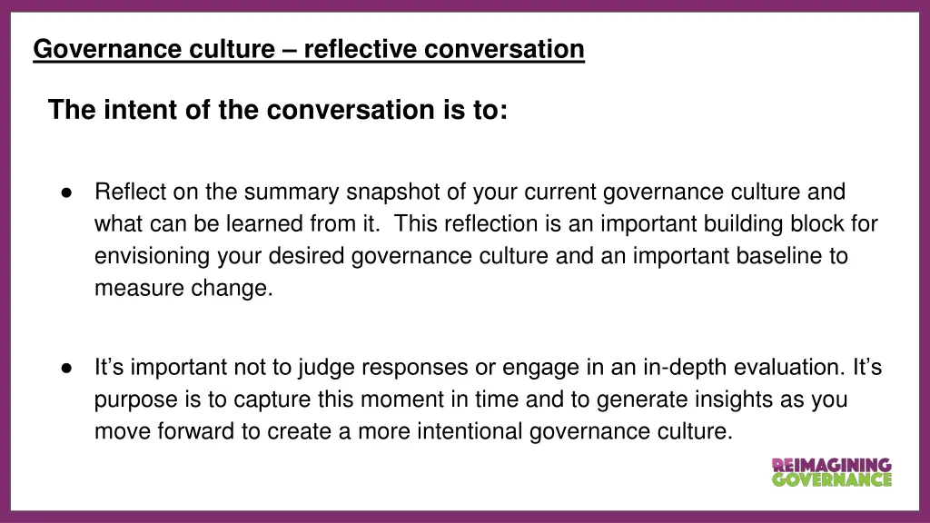 governance culture reflective conversation