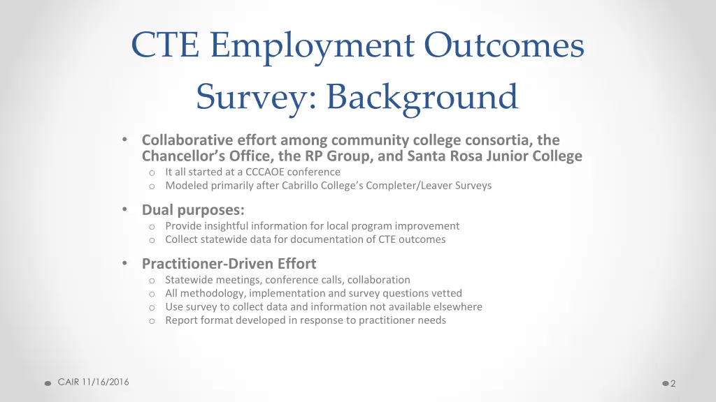 cte employment outcomes survey background