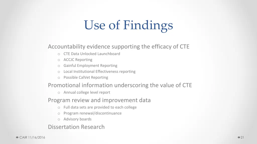 use of findings