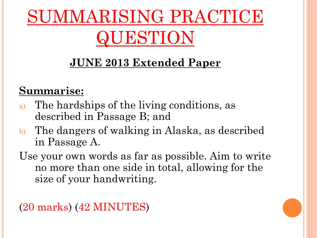 summarising practice question