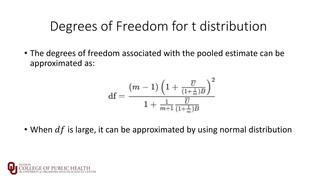 degrees of freedom for t distribution