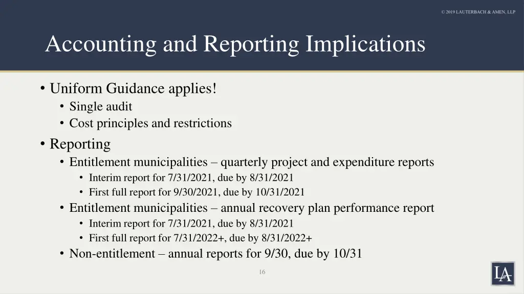 accounting and reporting implications