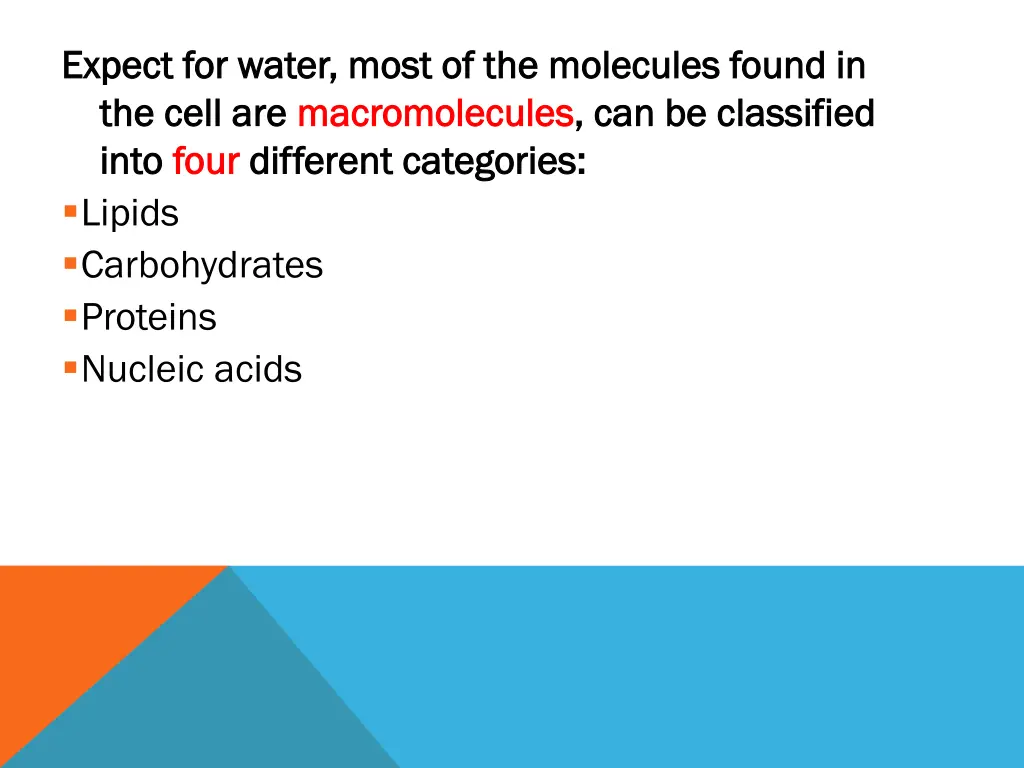 expect for water most of the molecules found