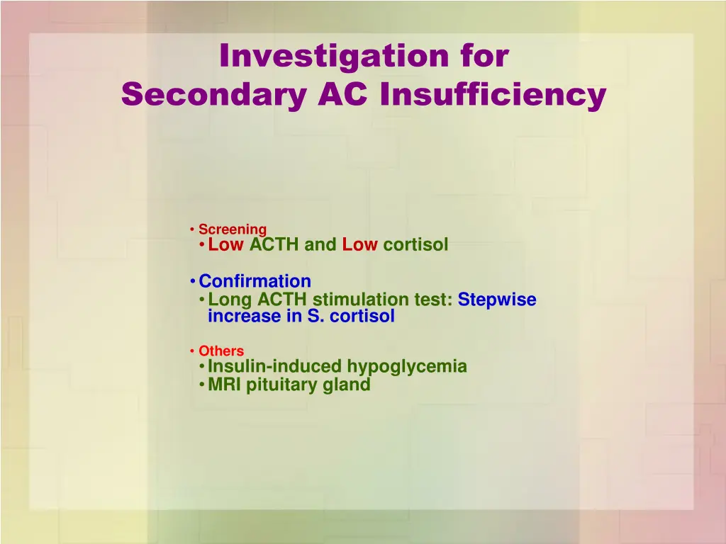 investigation for secondary ac insufficiency