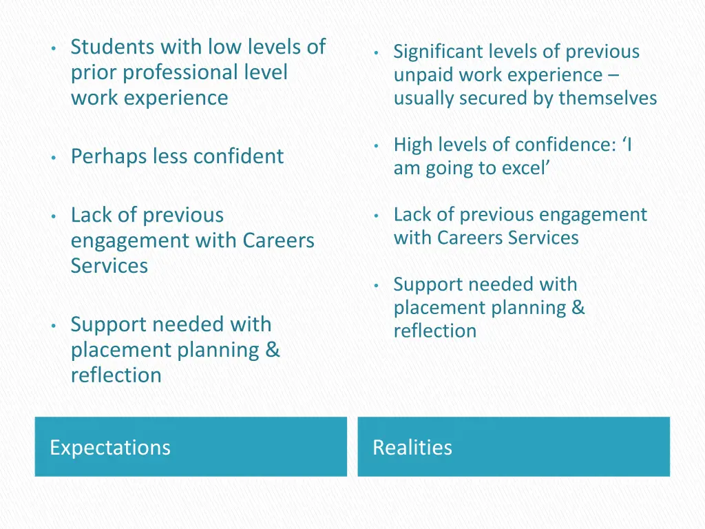 students with low levels of prior professional