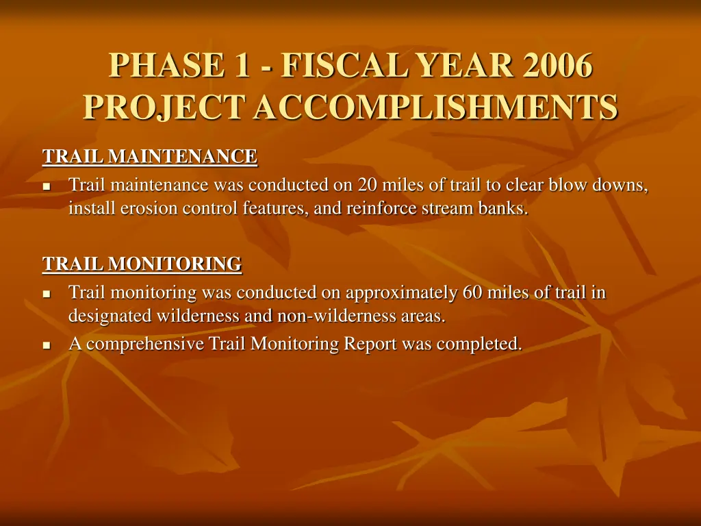 phase 1 fiscal year 2006 project accomplishments 1