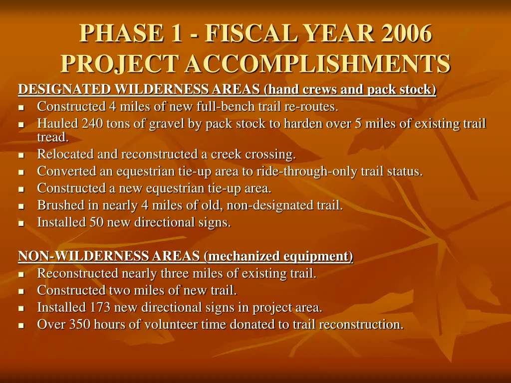 phase 1 fiscal year 2006 project accomplishments