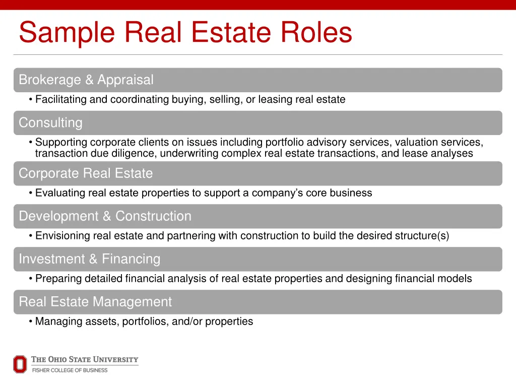 sample real estate roles