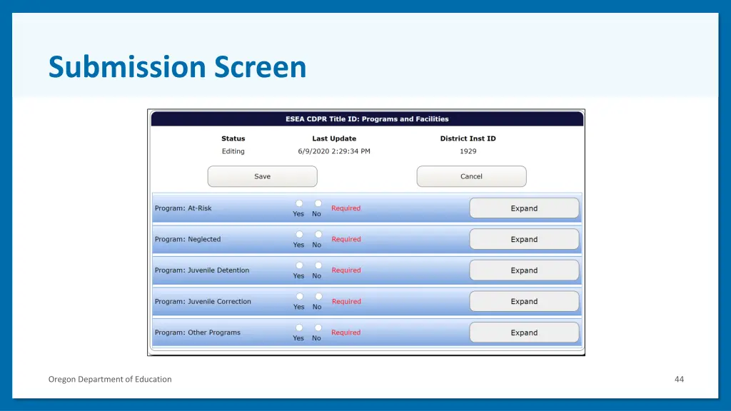 submission screen