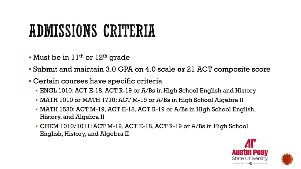 admissions criteria