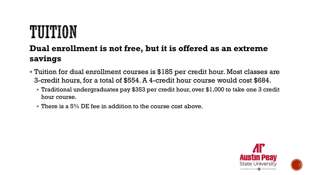 tuition dual enrollment is not free