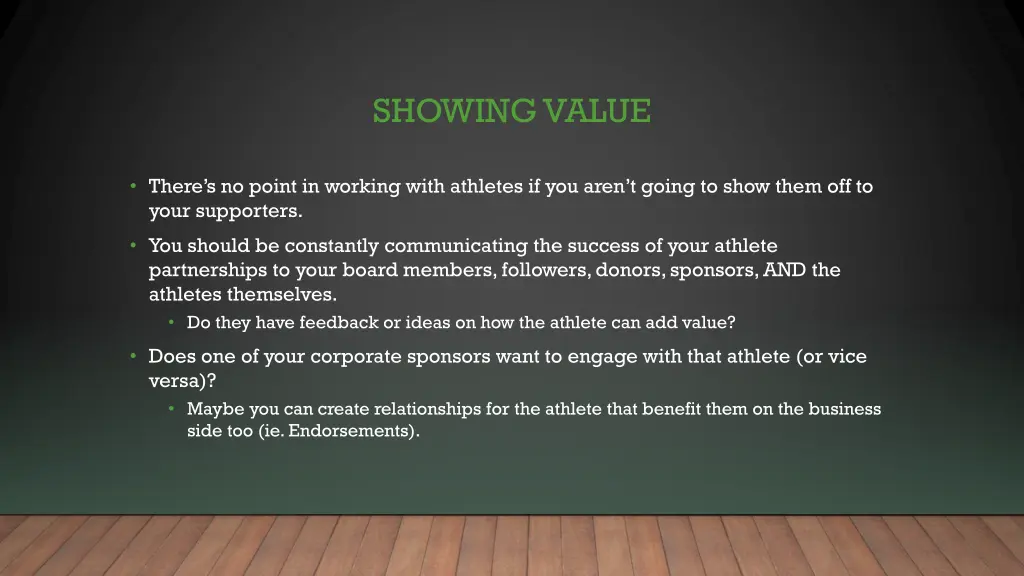 showing value