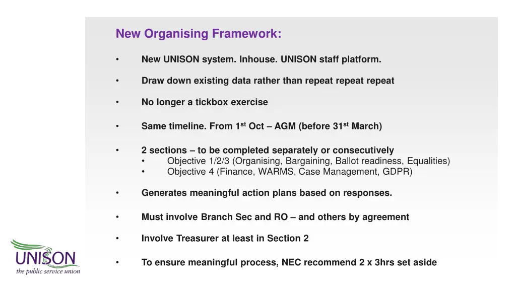 new organising framework