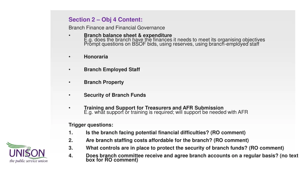 section 2 obj 4 content branch finance