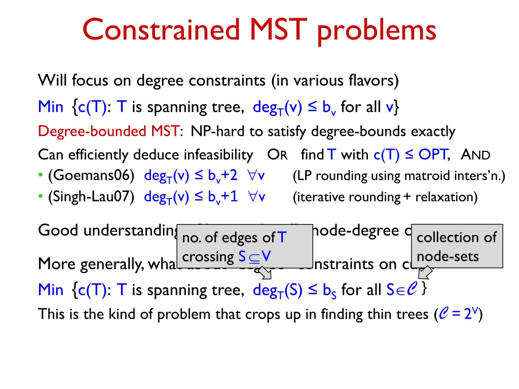 constrained mst problems