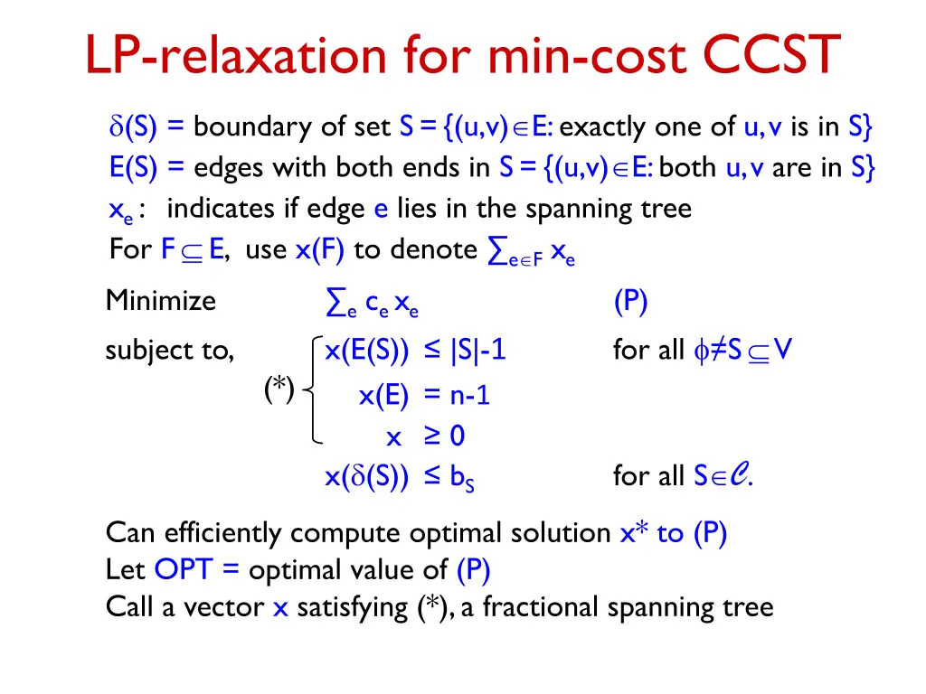 lp relaxation for min cost ccst