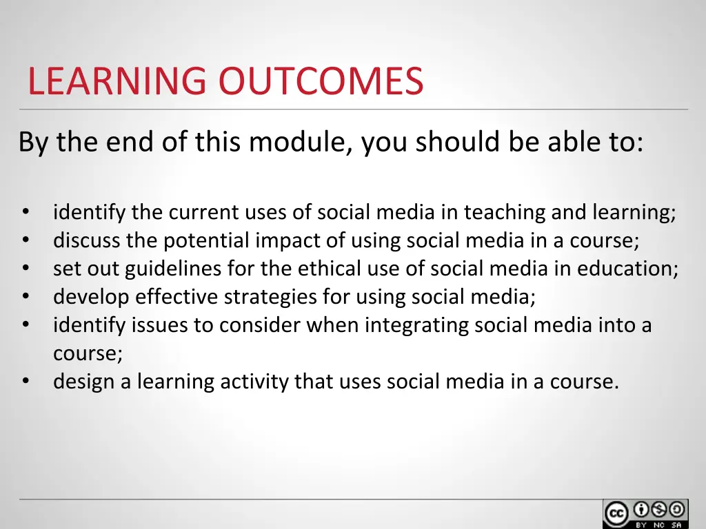 learning outcomes