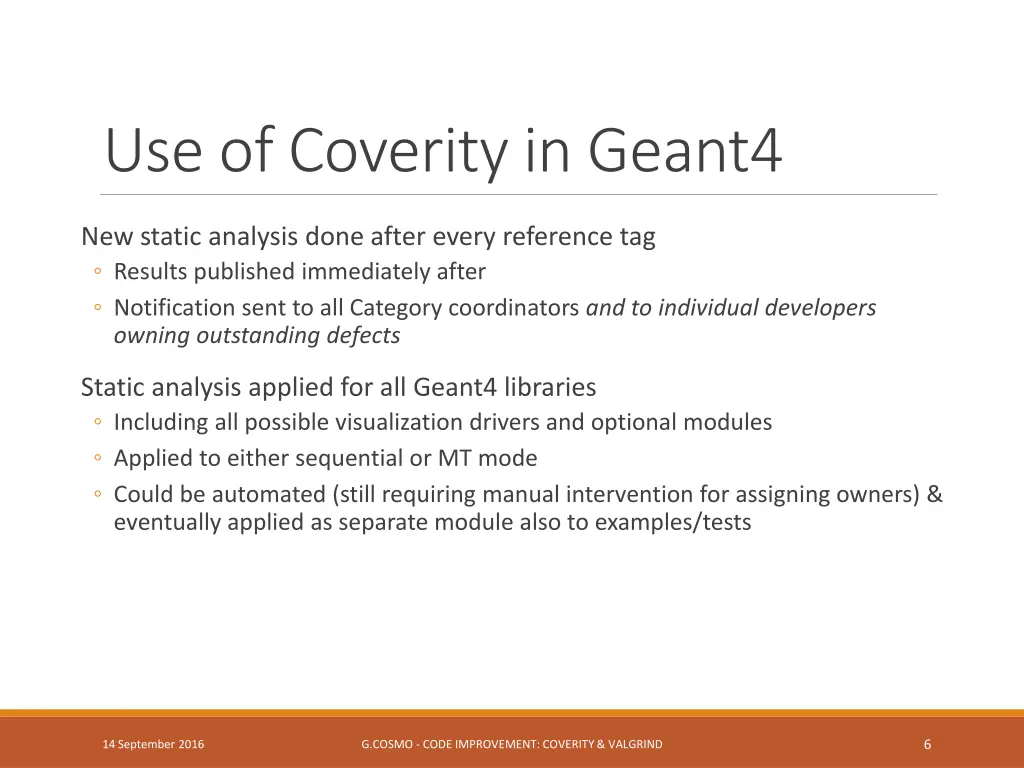 use of coverity in geant4