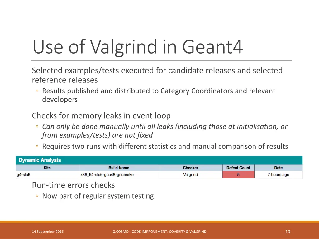use of valgrind in geant4