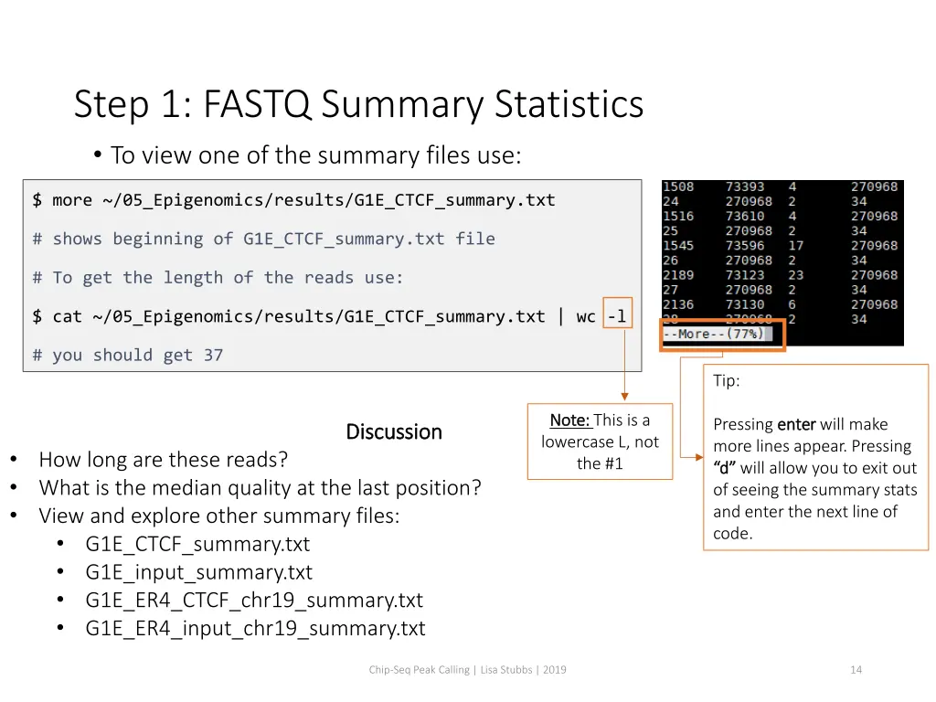 step 1 fastq summary statistics to view