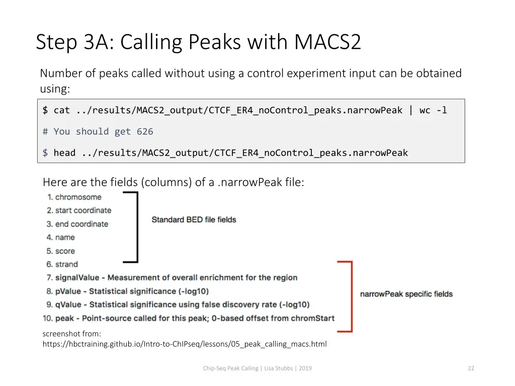 step 3a calling peaks with macs2 2