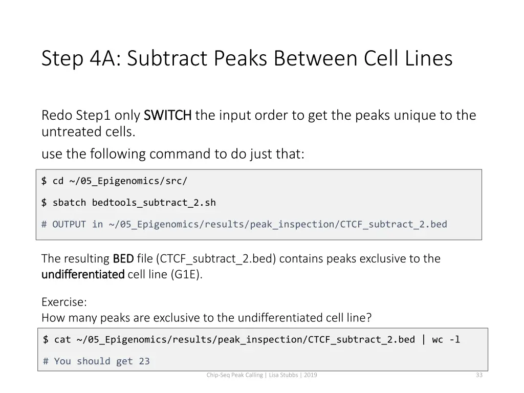 step 4a subtract peaks between cell lines 1