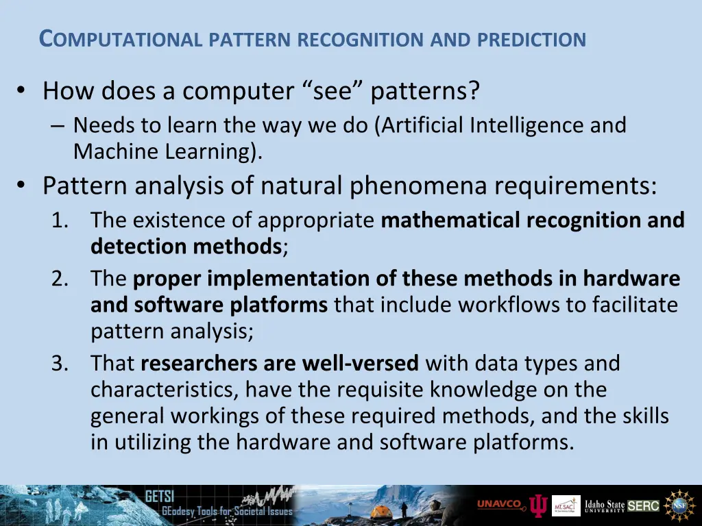 c omputational pattern recognition and prediction