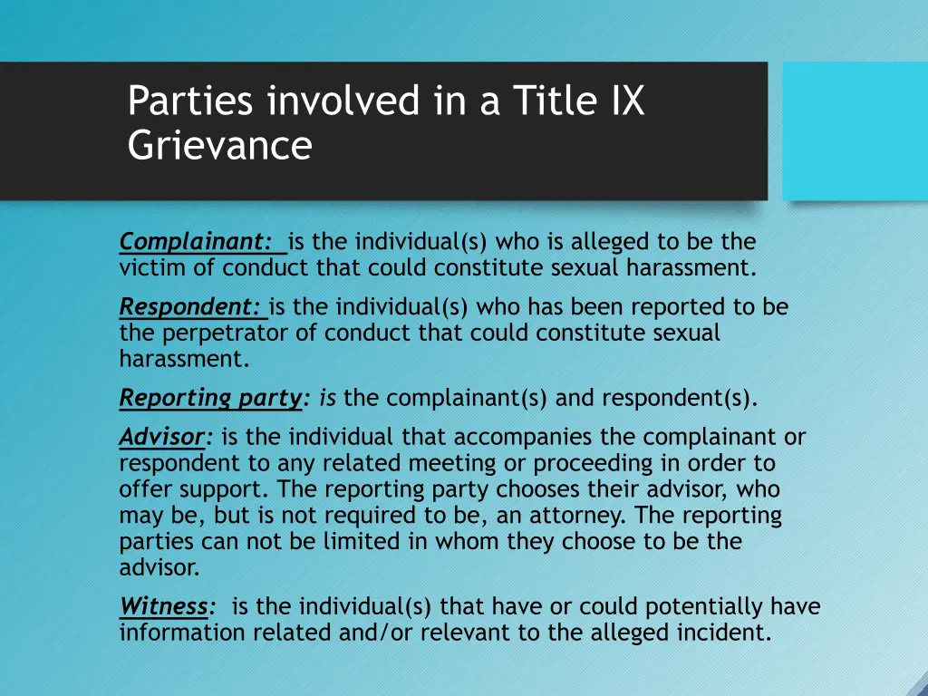 parties involved in a title ix grievance