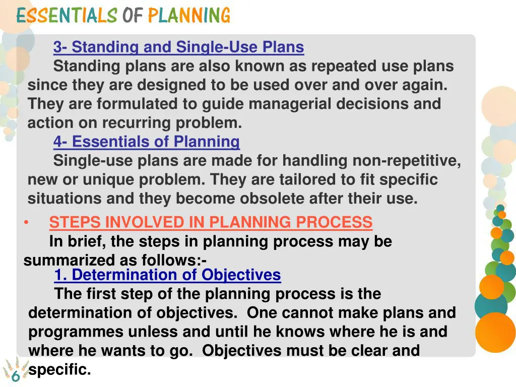 3 standing and single use plans standing plans